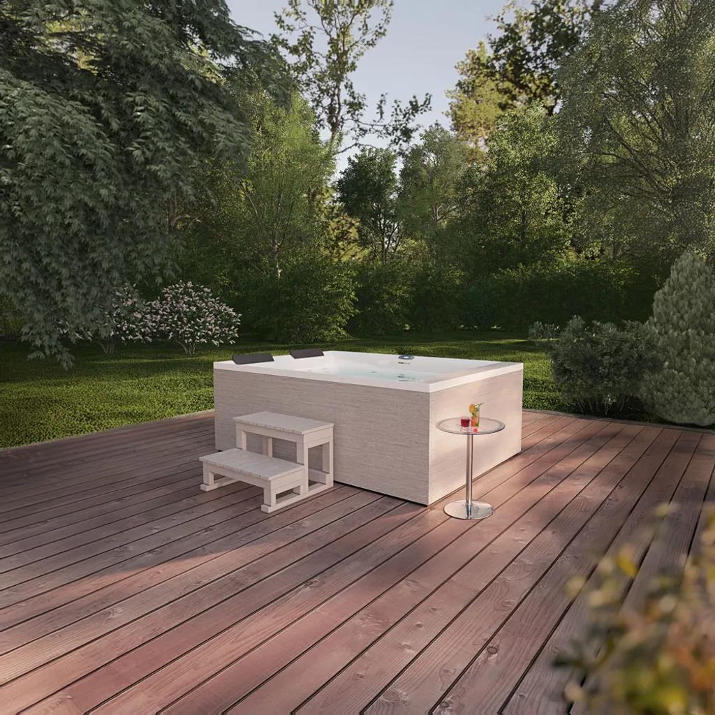 HOME DELUXE – Outdoor Whirlpool-mit Treppe und Thermoabdeckung – Maße: 190x140x70 cm- Inkl. Heizung, 18 Massagedüsen